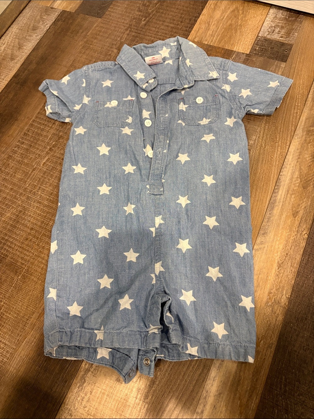 Celebrate It Blue Denim-Style Star Print One-Piece Bodysuit